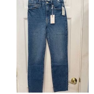Good American Good Classic Skinnyish, Hi Rise, Raw Hem Blue Jeans Size 2